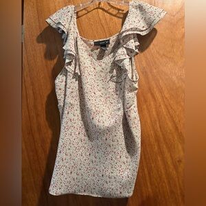 Venezia Cream Tank Top with Pink Floral Ruffle Shoulders